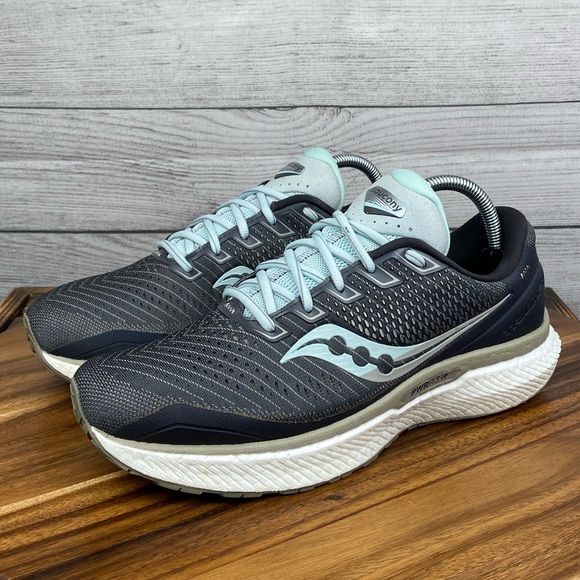 Saucony Triumph 18 Charcoal Grey Sky Blue Running Shoe S10595-40 Women’s Size 10 - Picture 2 of 12